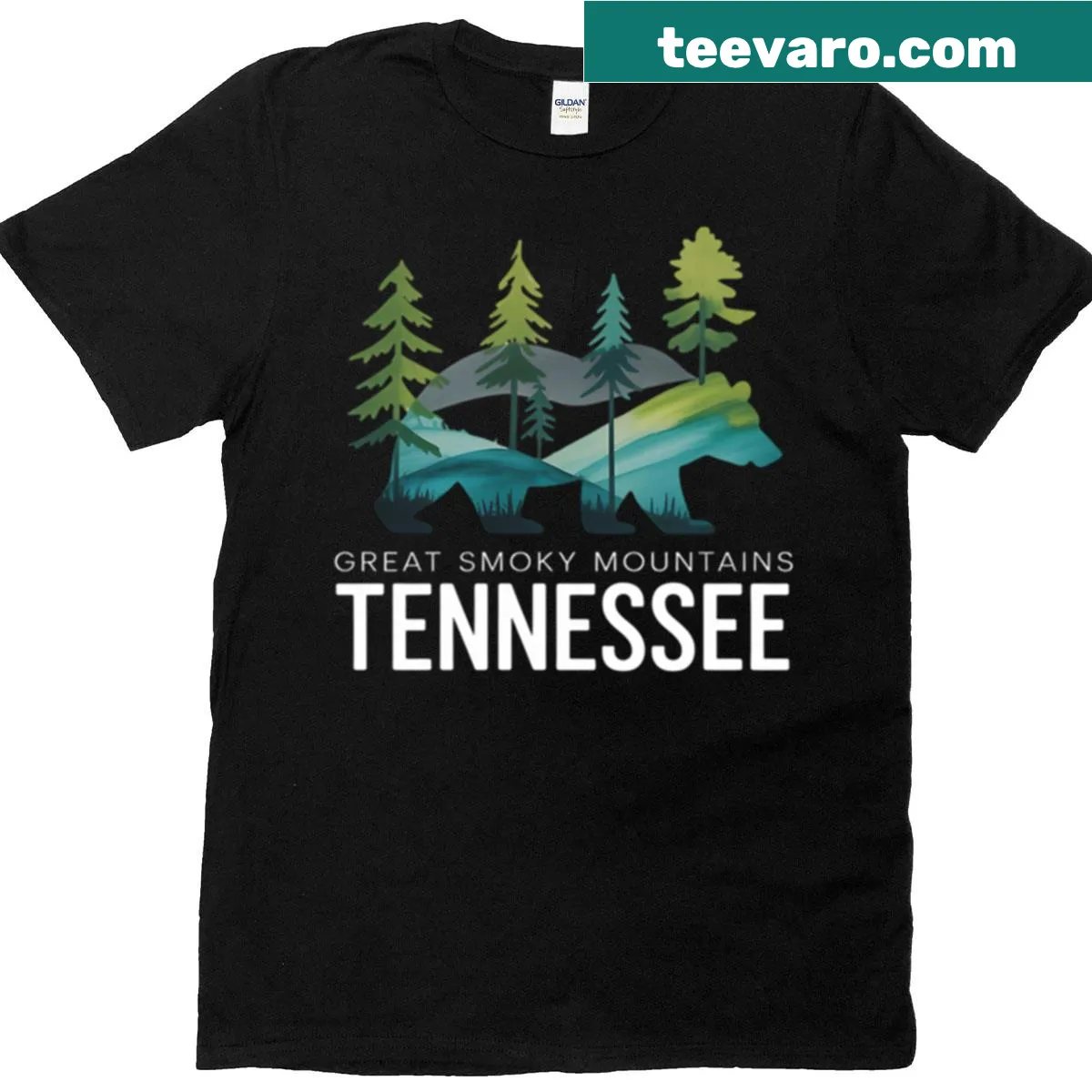 Illustration of a black bear in the Great Smoky Mountains, nature-themed — on a men's t-shirt
