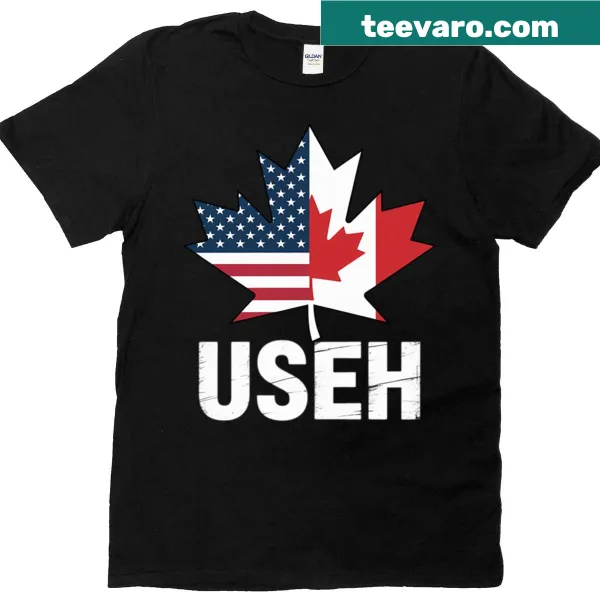 T-shirt featuring a combined Canada and USA flag design
