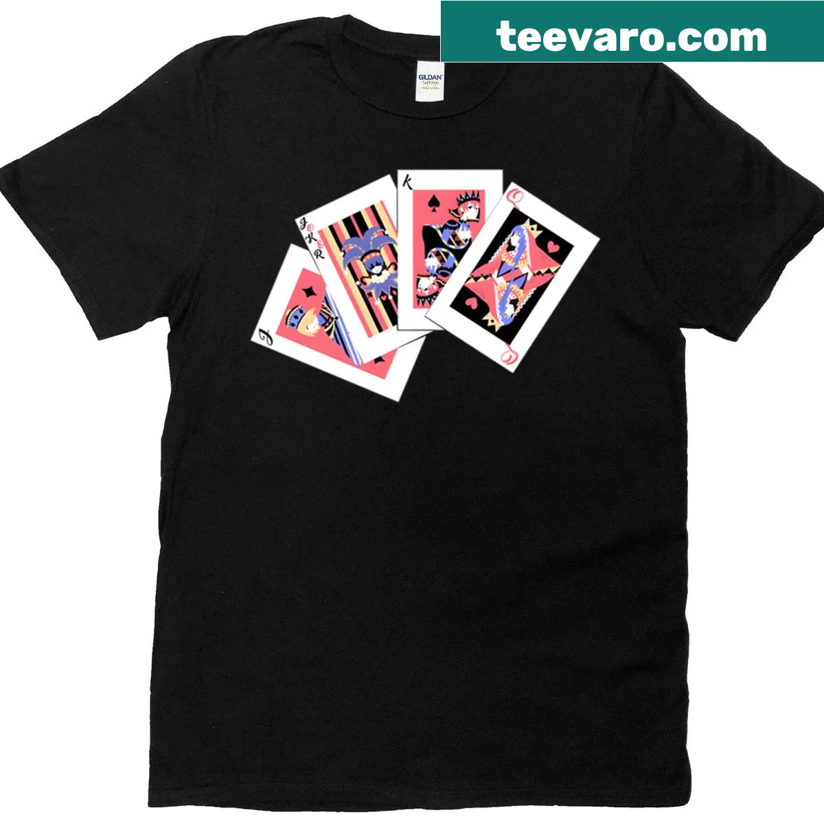 T-shirt featuring a stylized hand of cards graphic — on a men's t-shirt