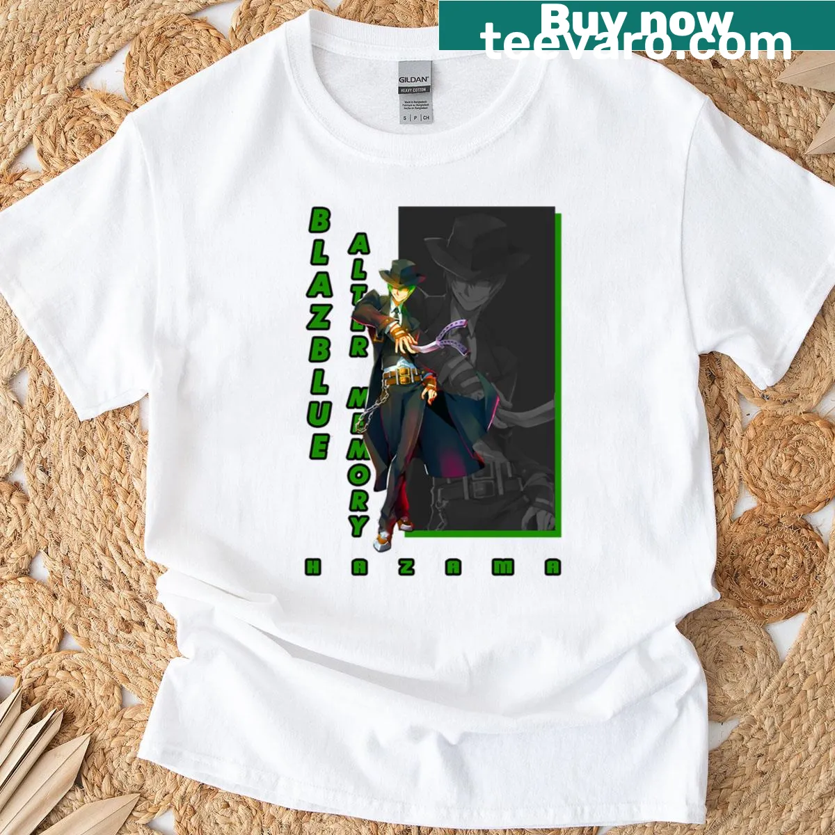 Hazama character graphic from Blazblue on a T-shirt — on a men's t-shirt