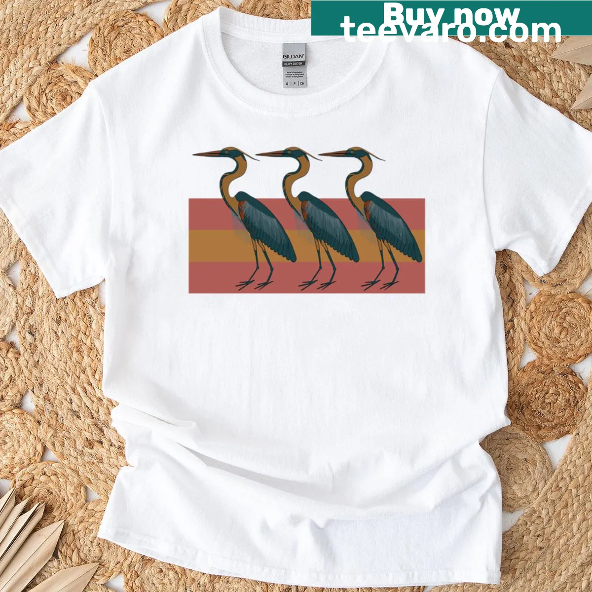 Illustration of herons parading on T-shirt — on a men's t-shirt