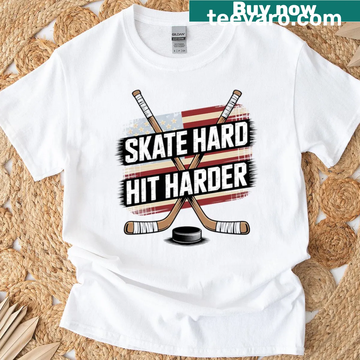Energetic hockey themed design on a T-shirt for hockey enthusiasts — on a men's t-shirt