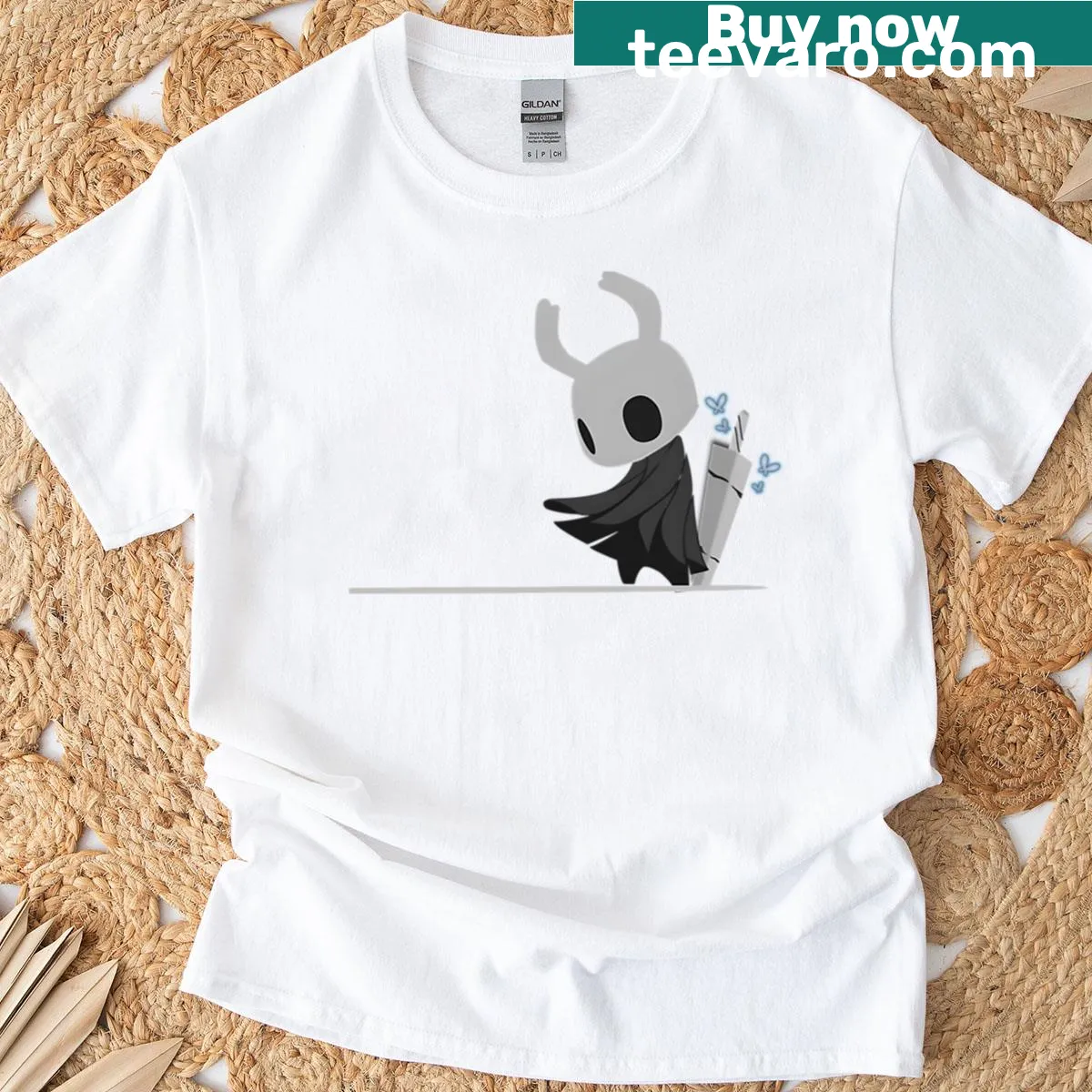 Minimalist line art of Hollow Knight character on T-shirt — on a men's t-shirt
