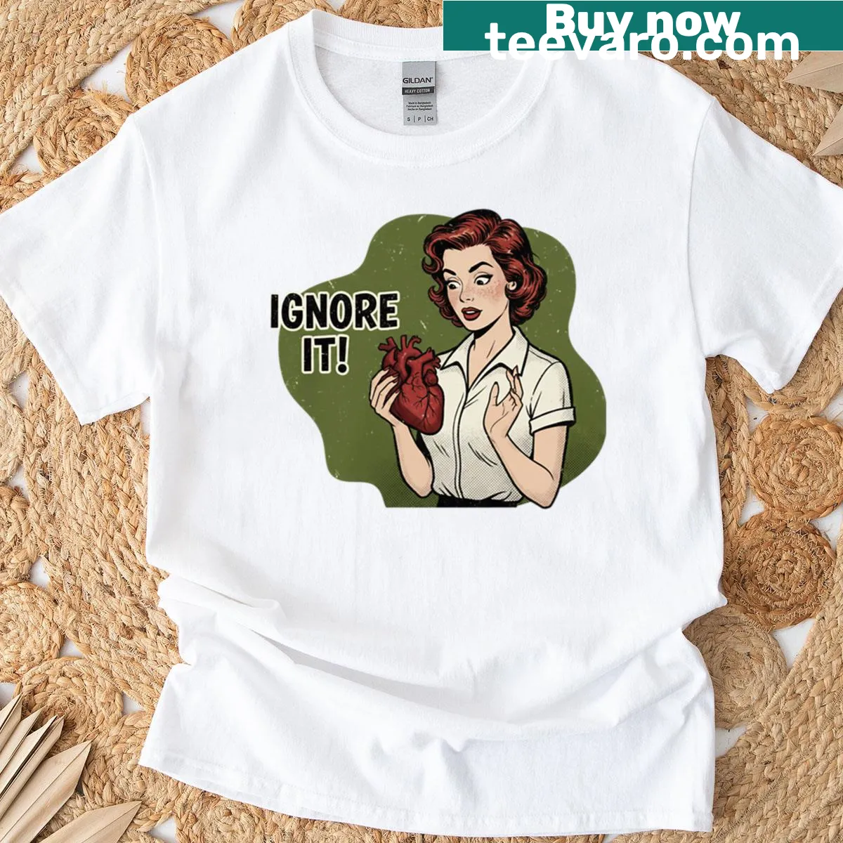 Pop art comic style T-shirt with dark humor graphic — on a men's t-shirt