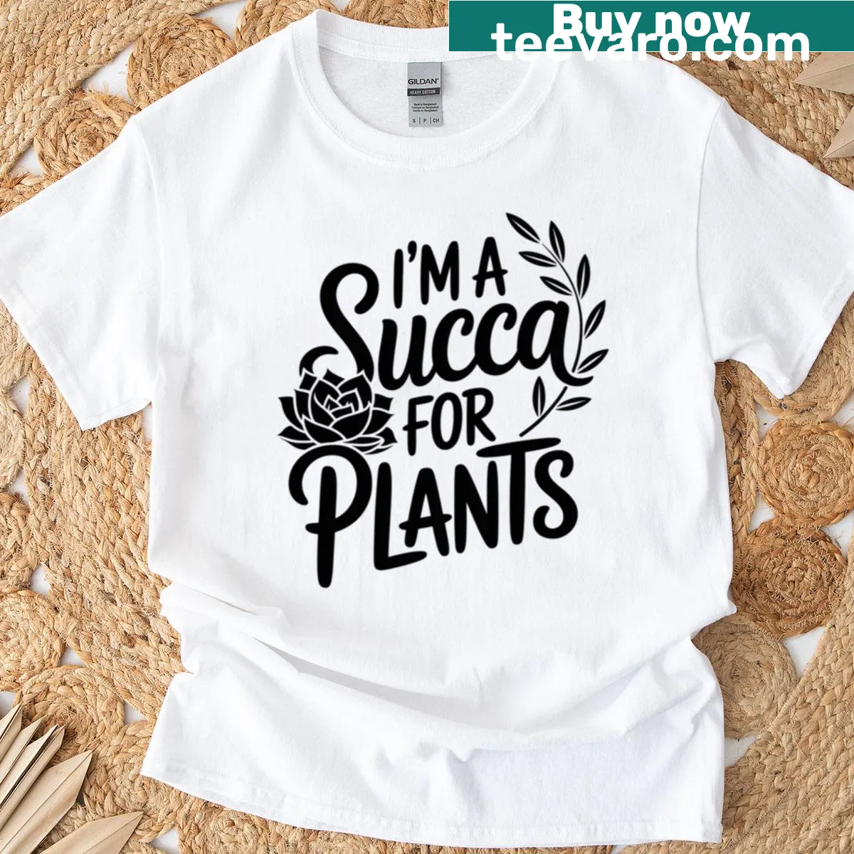Witty t-shirt with the phrase I'm A Succa For Plants in playful typography. — on a men's t-shirt
