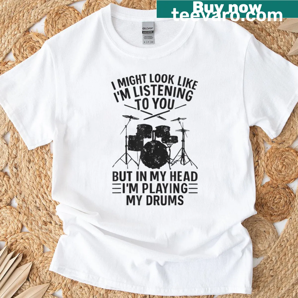 Bold graphic T-shirt with text 'I'm Playing My Drums' for drummers — on a men's t-shirt