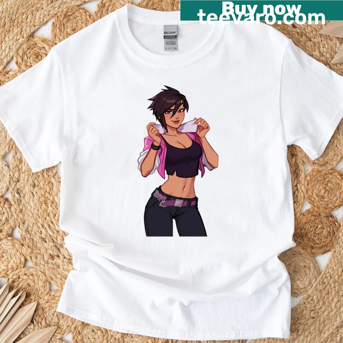 Minimalist silhouette t-shirt featuring Invisigal character in full pose — on a men's t-shirt
