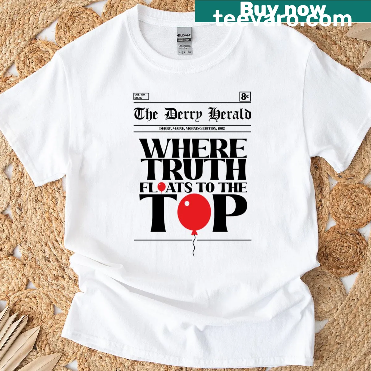 T-shirt with the phrase 'Welcome To Derry Where Truth Floats To The Top' — on a men's t-shirt