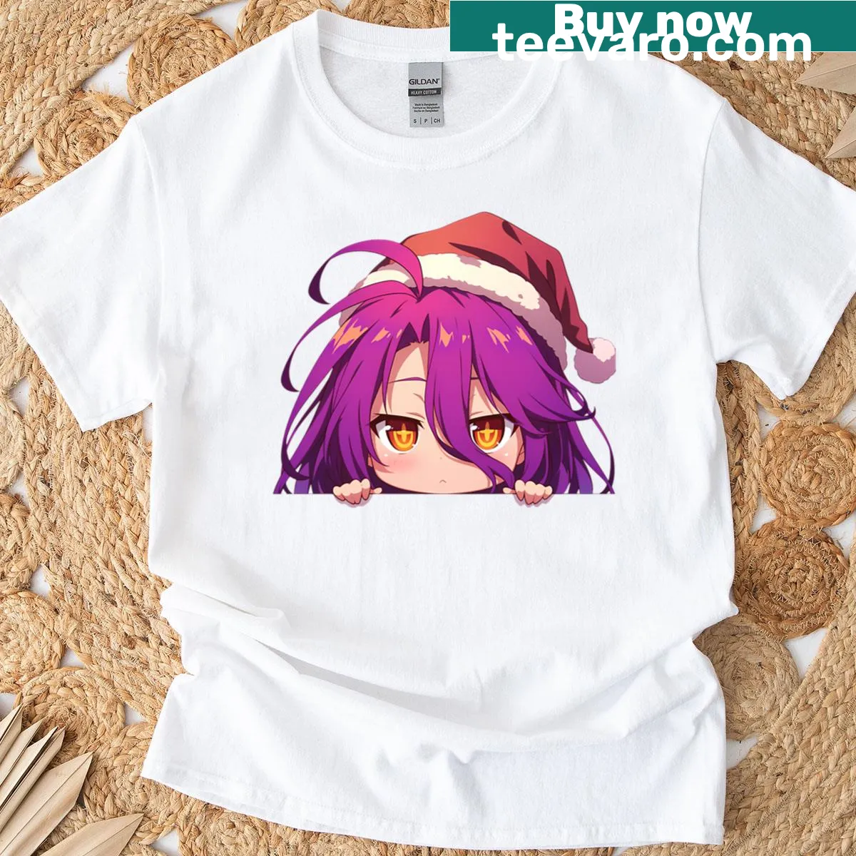 Kawaii Izuna Hatsuse Christmas t-shirt featuring chibi design — on a men's t-shirt