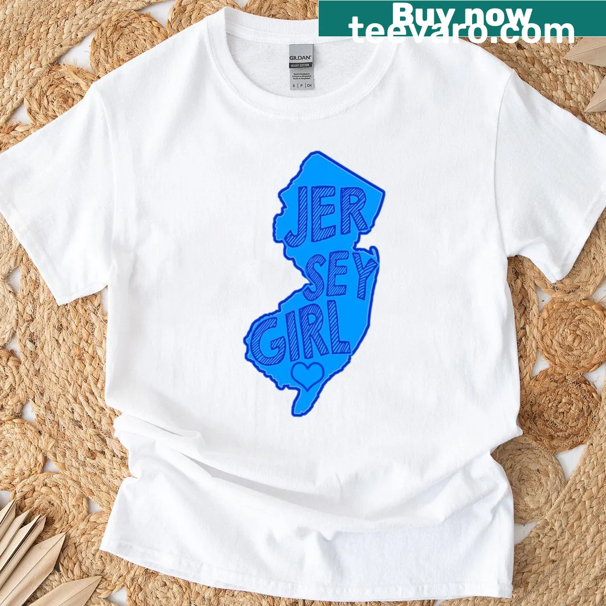 Illustrative Jersey Girl t-shirt celebrating New Jersey pride — on a men's t-shirt