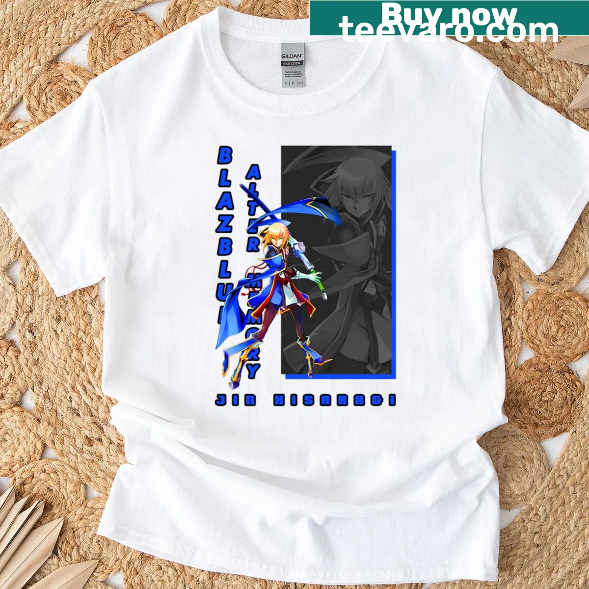Illustrated t-shirt featuring Jin Kisaragi from Blazblue — on a men's t-shirt