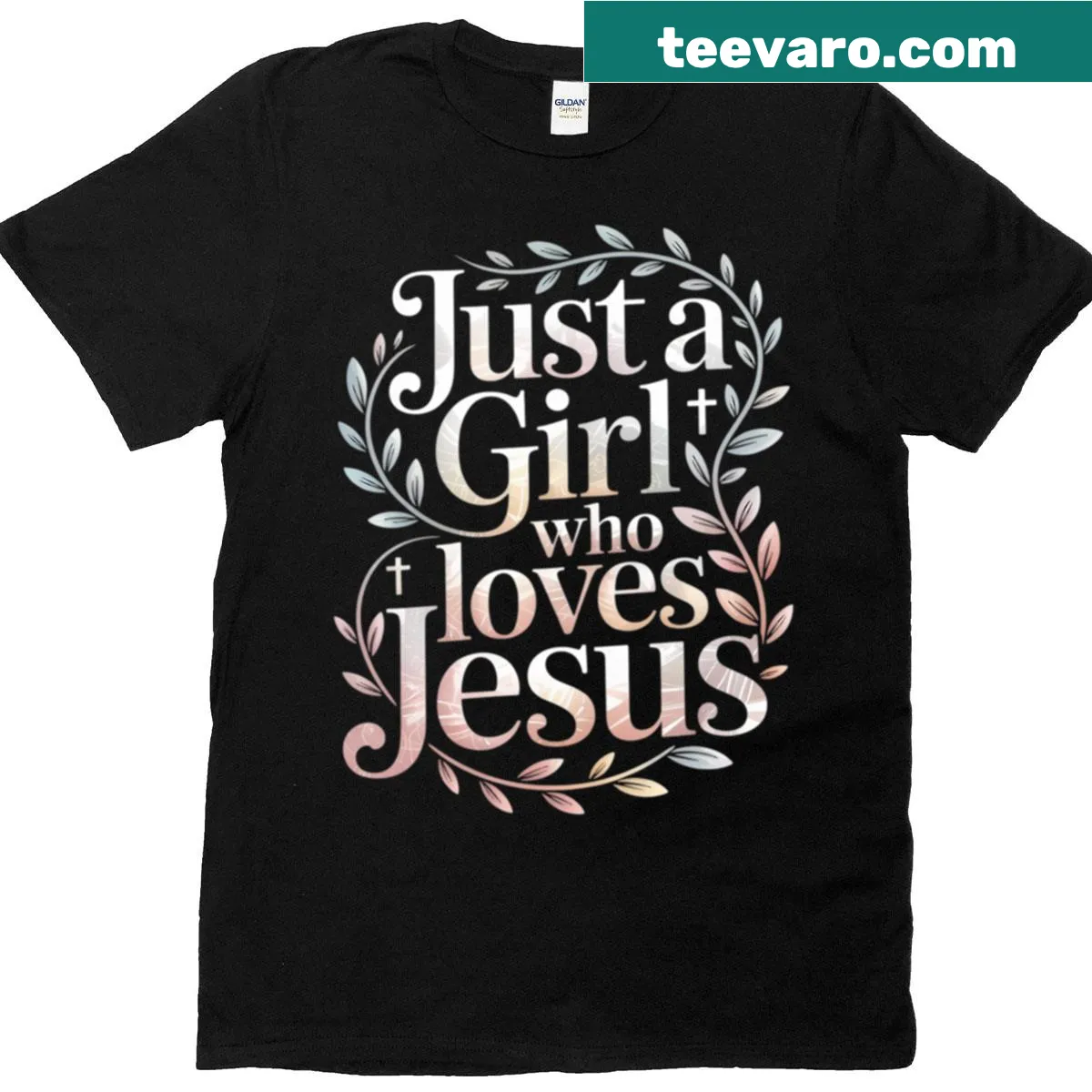 Typography T-shirt stating 'Just A Girl Who Loves Jesus'. — on a men's t-shirt