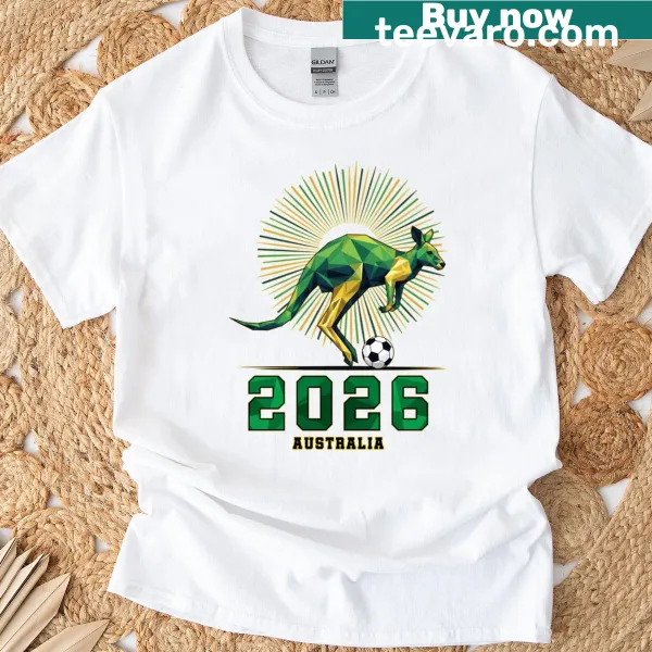 Geometric kangaroo soccer graphic in gold and green