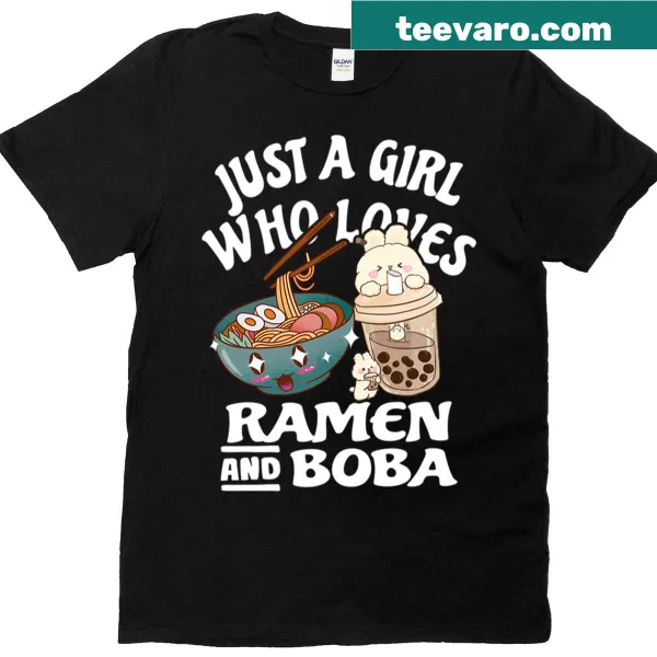 Kawaii Bunny Girl t-shirt with ramen and boba design