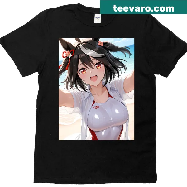 Anime girl at the beach illustration on T-shirt for fans
