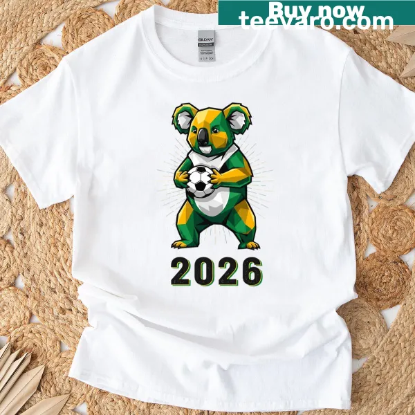 Geometric koala soccer design in gold and green for Australia 2026