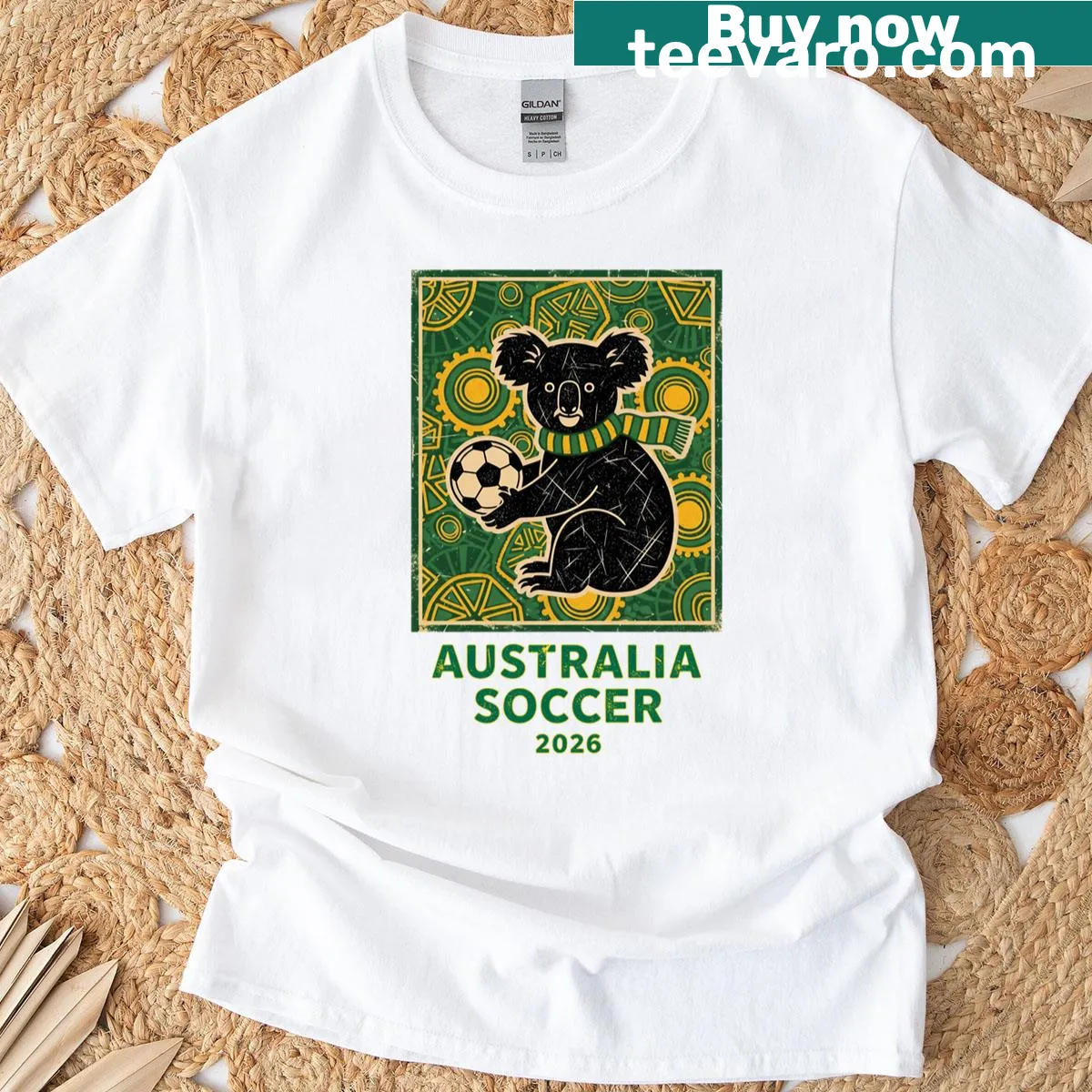 Koala soccer fan T-shirt with Australian theme — on a men's t-shirt