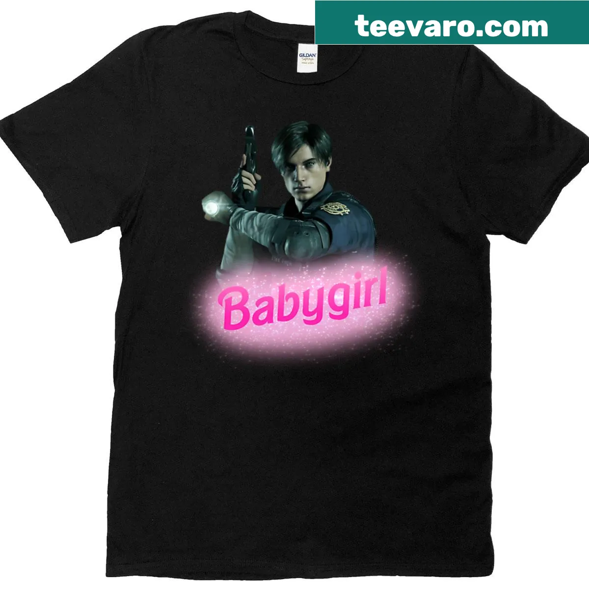 Leon Kennedy themed shirt with humorous text — on a men's t-shirt