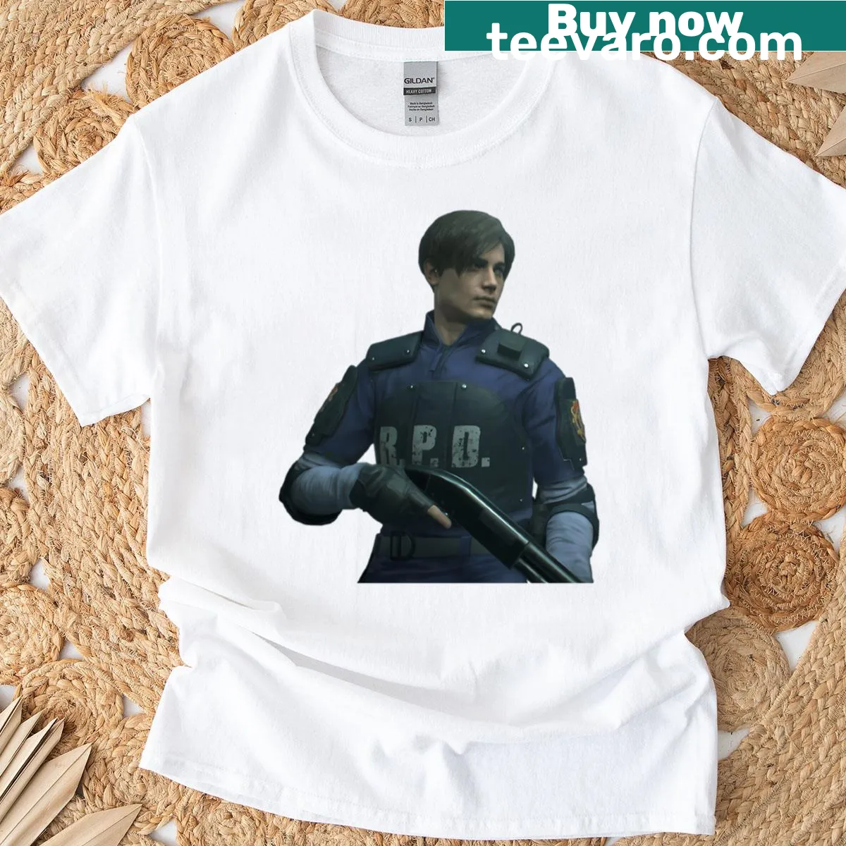 Illustration of Leon Kennedy from the gaming series — on a men's t-shirt