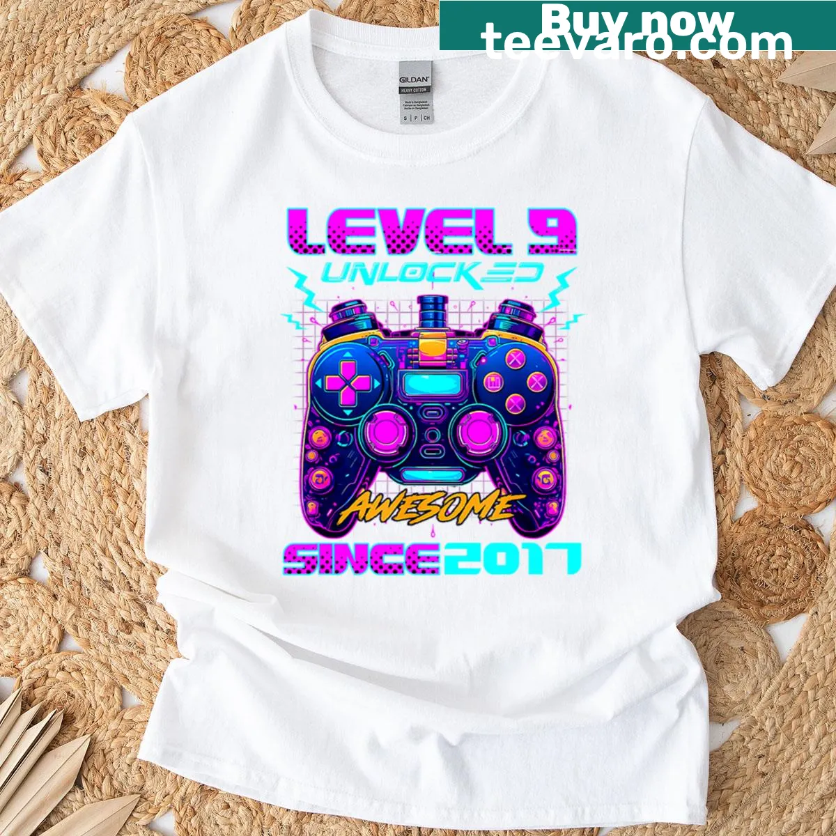 Level 9 Unlocked t-shirt for a gaming birthday — on a men's t-shirt