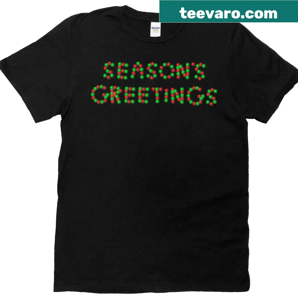 Season's Greetings T-shirt with a cheerful holiday design — on a men's t-shirt