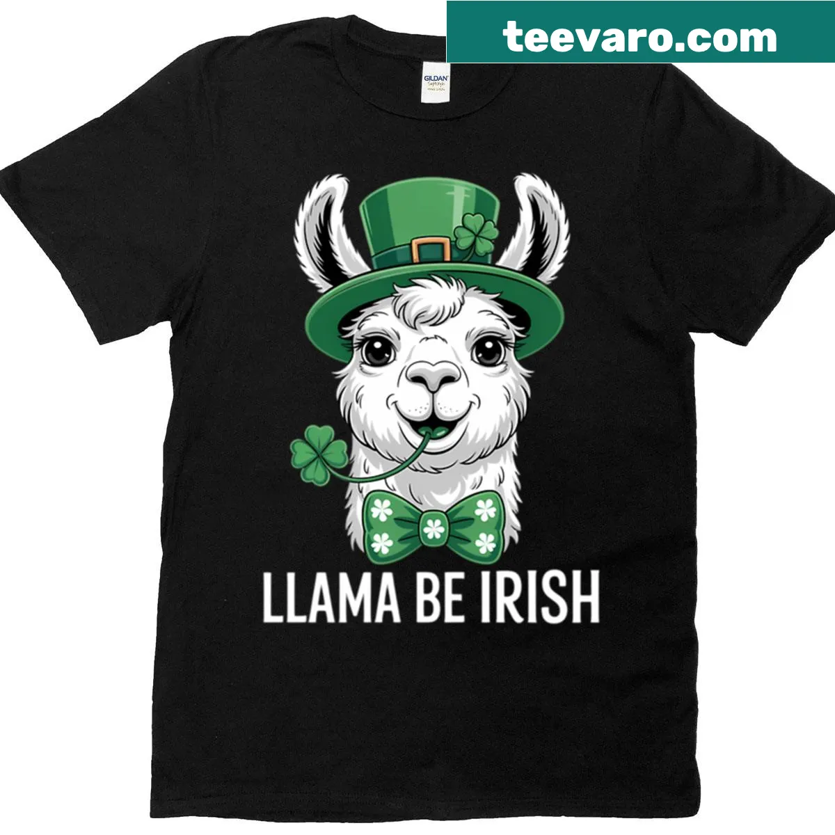 Humorous St. Patrick's Day T-shirt with a leprechaun llama — on a men's t-shirt