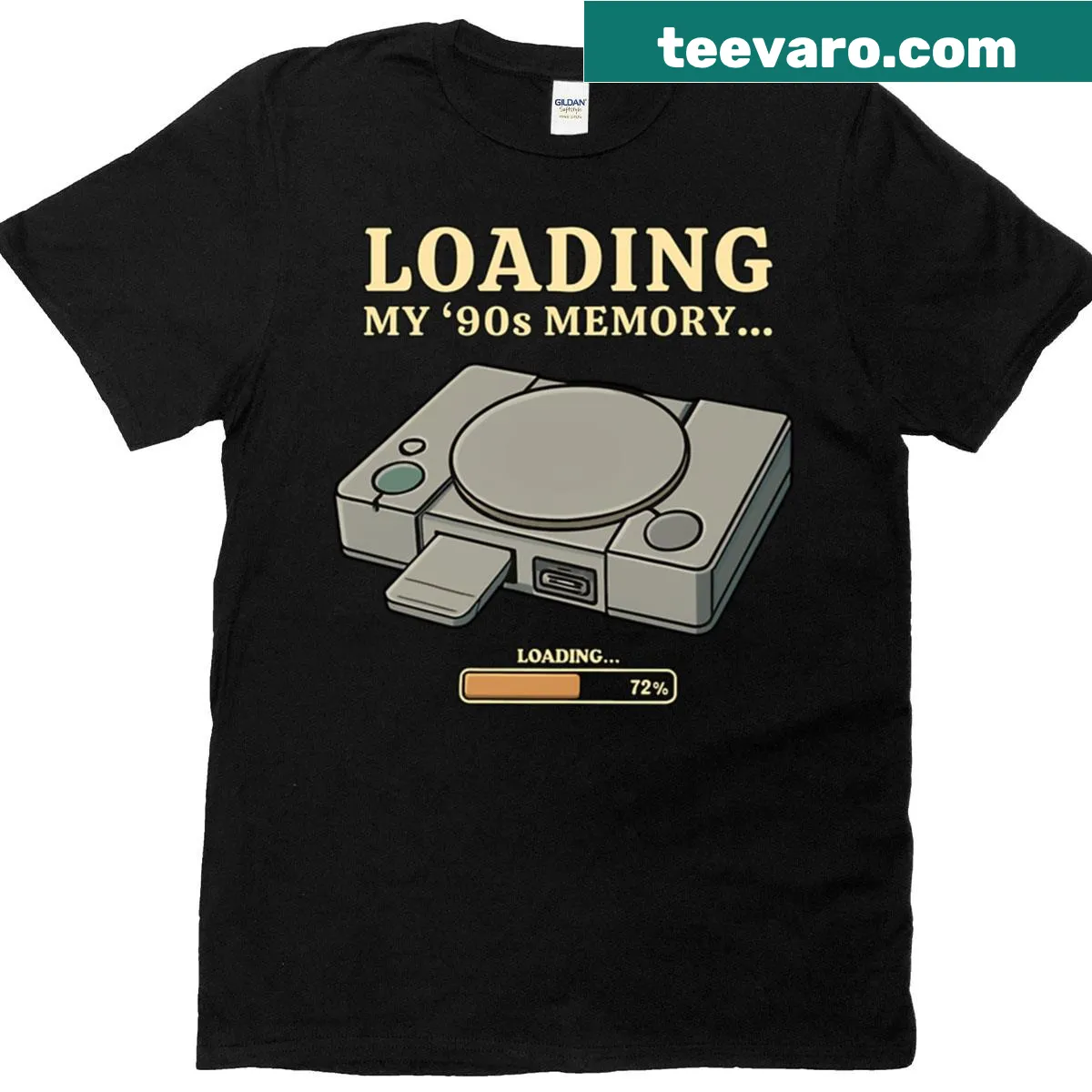 Retro t-shirt with 'Loading My 90's Memory' text — on a men's t-shirt