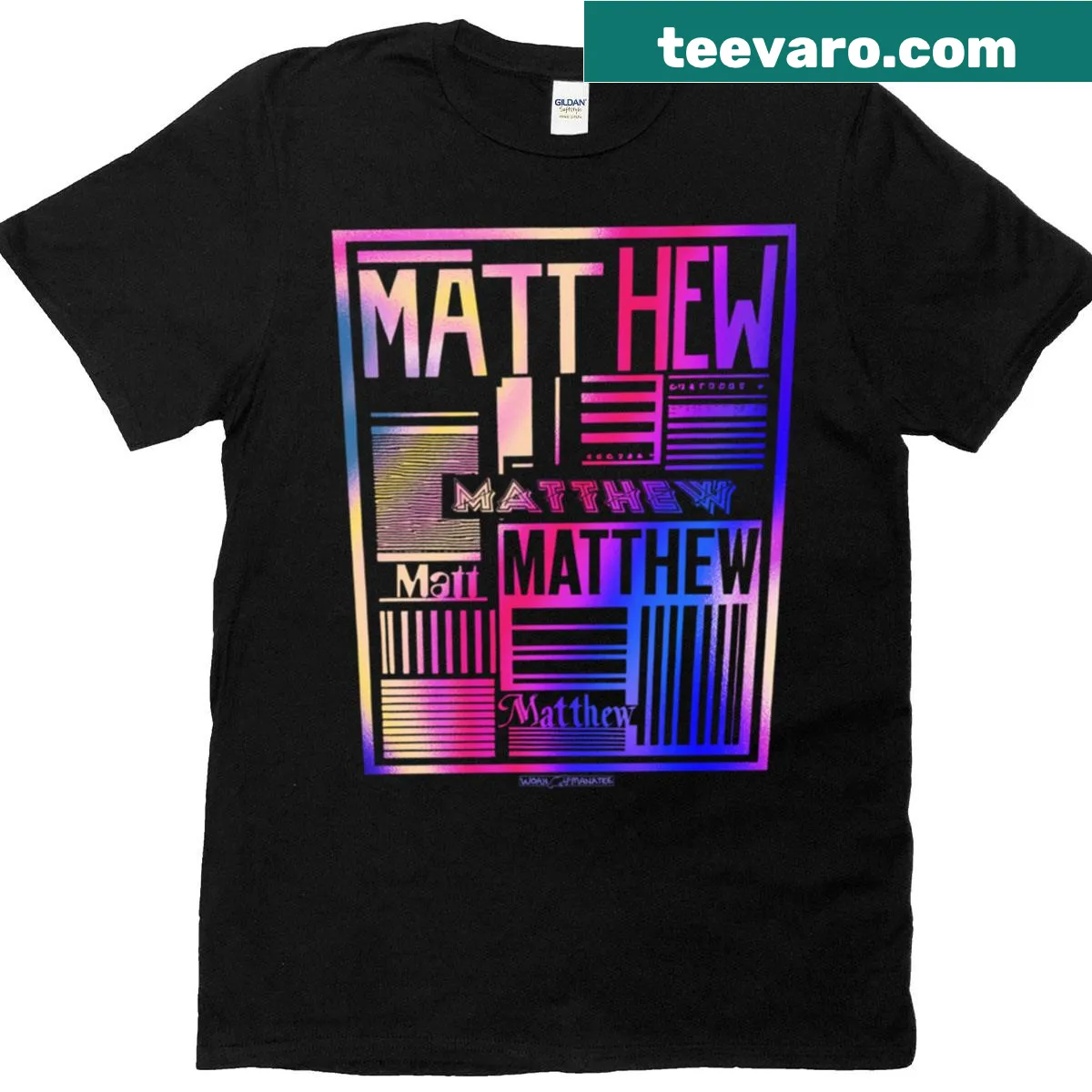 Personalized t-shirt featuring the name Matthew — on a men's t-shirt