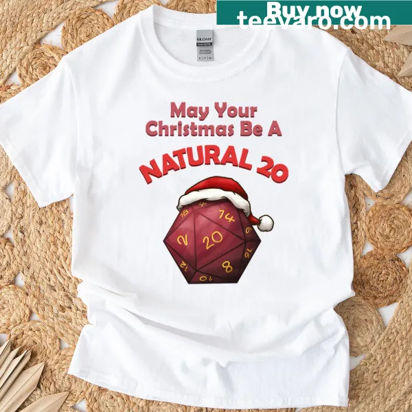 Funny gaming t-shirt with D20 design and holiday text