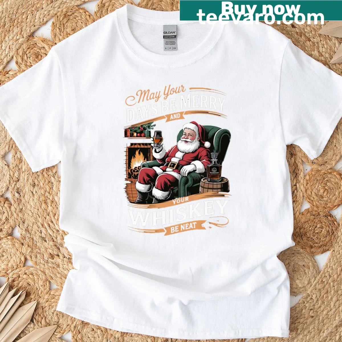 T-shirt featuring a whiskey-themed holiday message — on a men's t-shirt