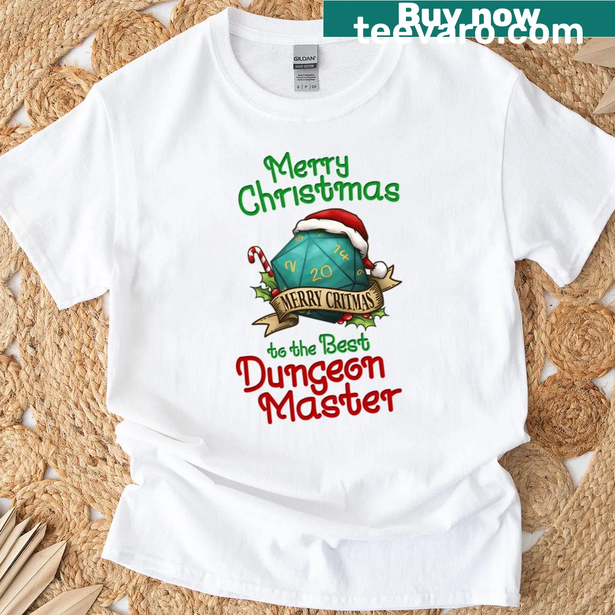 Merry Christmas Dungeon Master t-shirt with fun gaming graphics — on a men's t-shirt