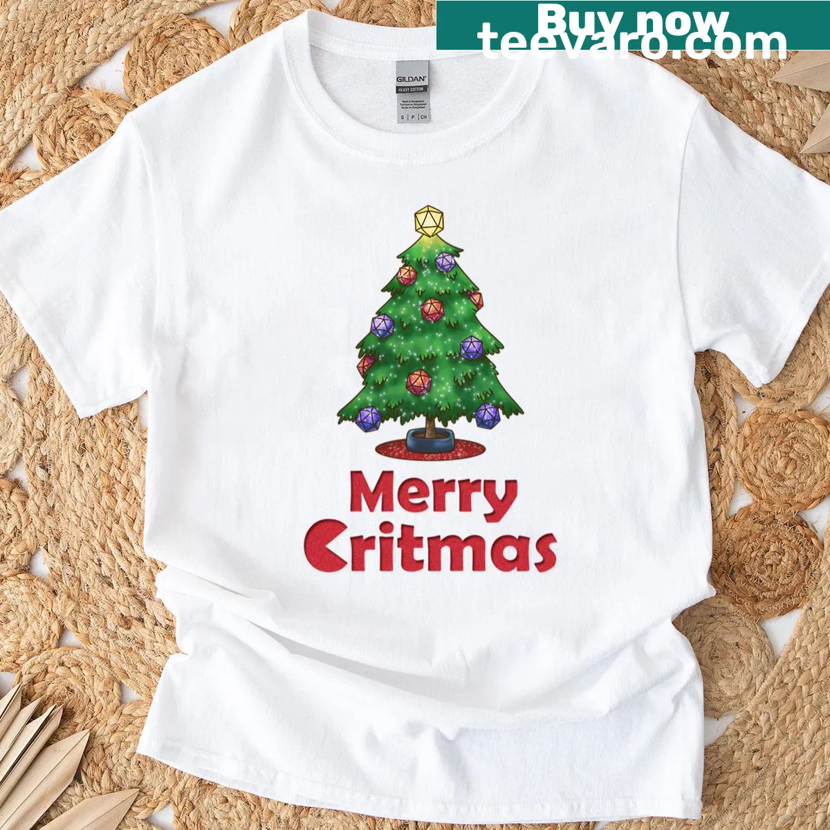 Christmas tree made of D20 dice on a t-shirt — on a men's t-shirt