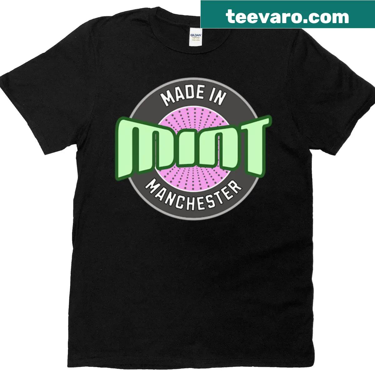 Mint Made in Manchester t-shirt celebrating city pride — on a men's t-shirt