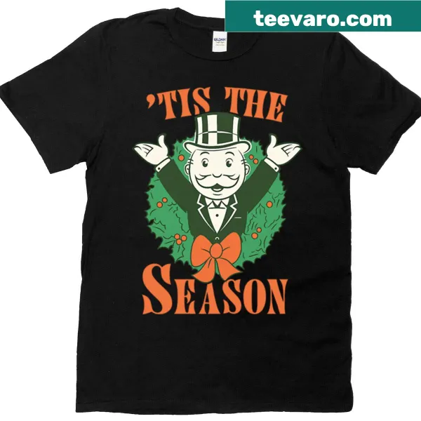Monopoly-themed Christmas t-shirt with playful typography