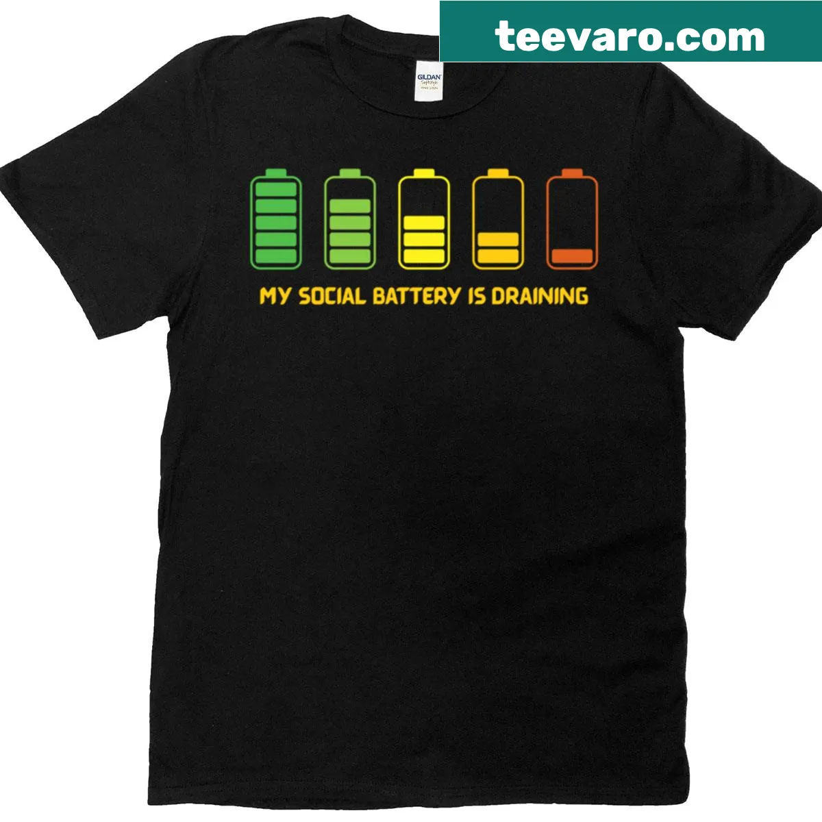 Playful 'My Social Battery Is Draining' t-shirt for casual wear — on a men's t-shirt