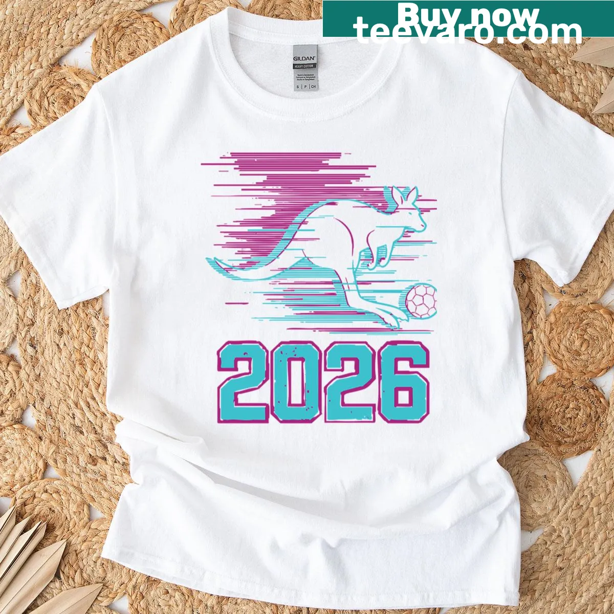 Kangaroo playing soccer graphic on a t-shirt — on a men's t-shirt