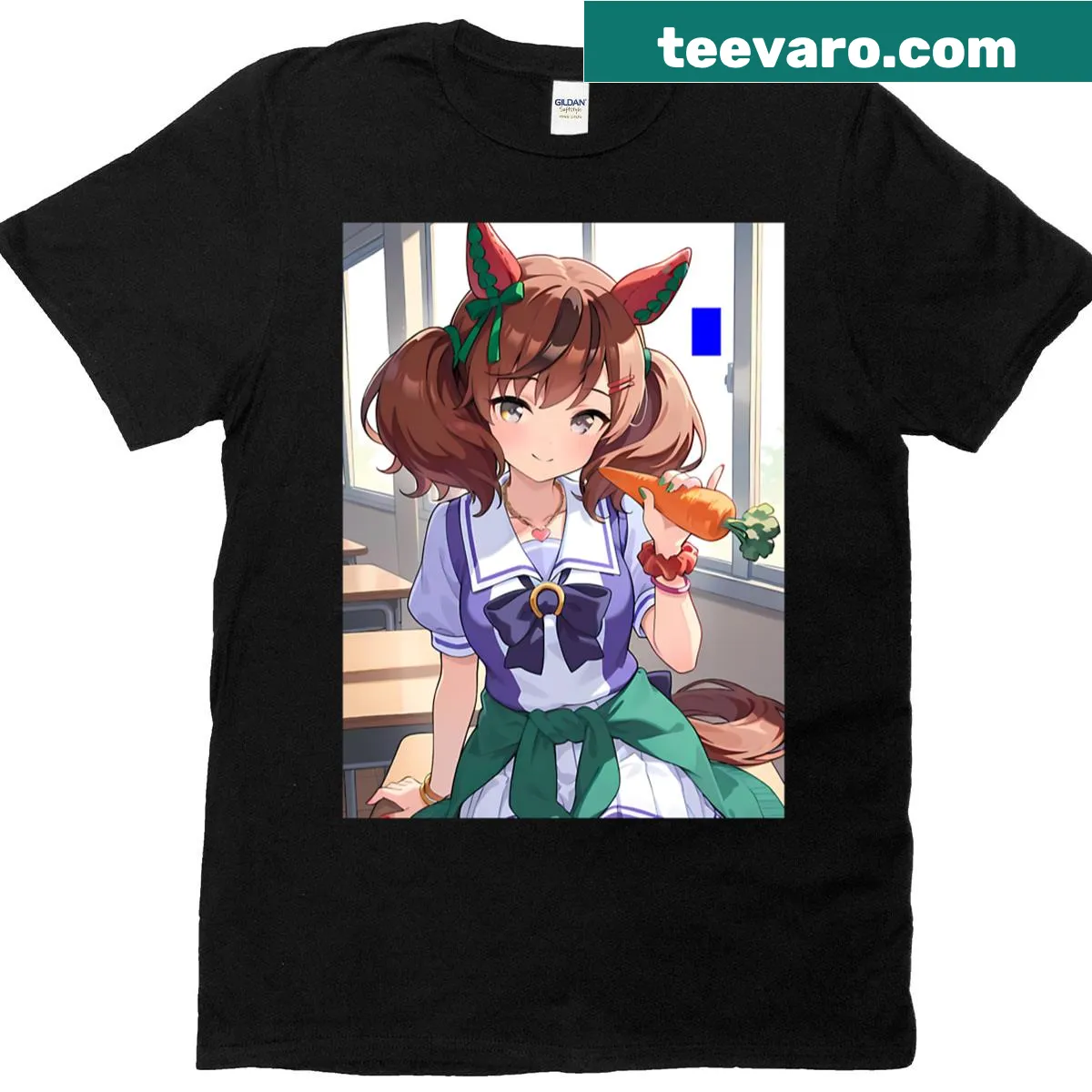 Kawaii anime girl with a carrot on a charming t-shirt for kids — on a men's t-shirt