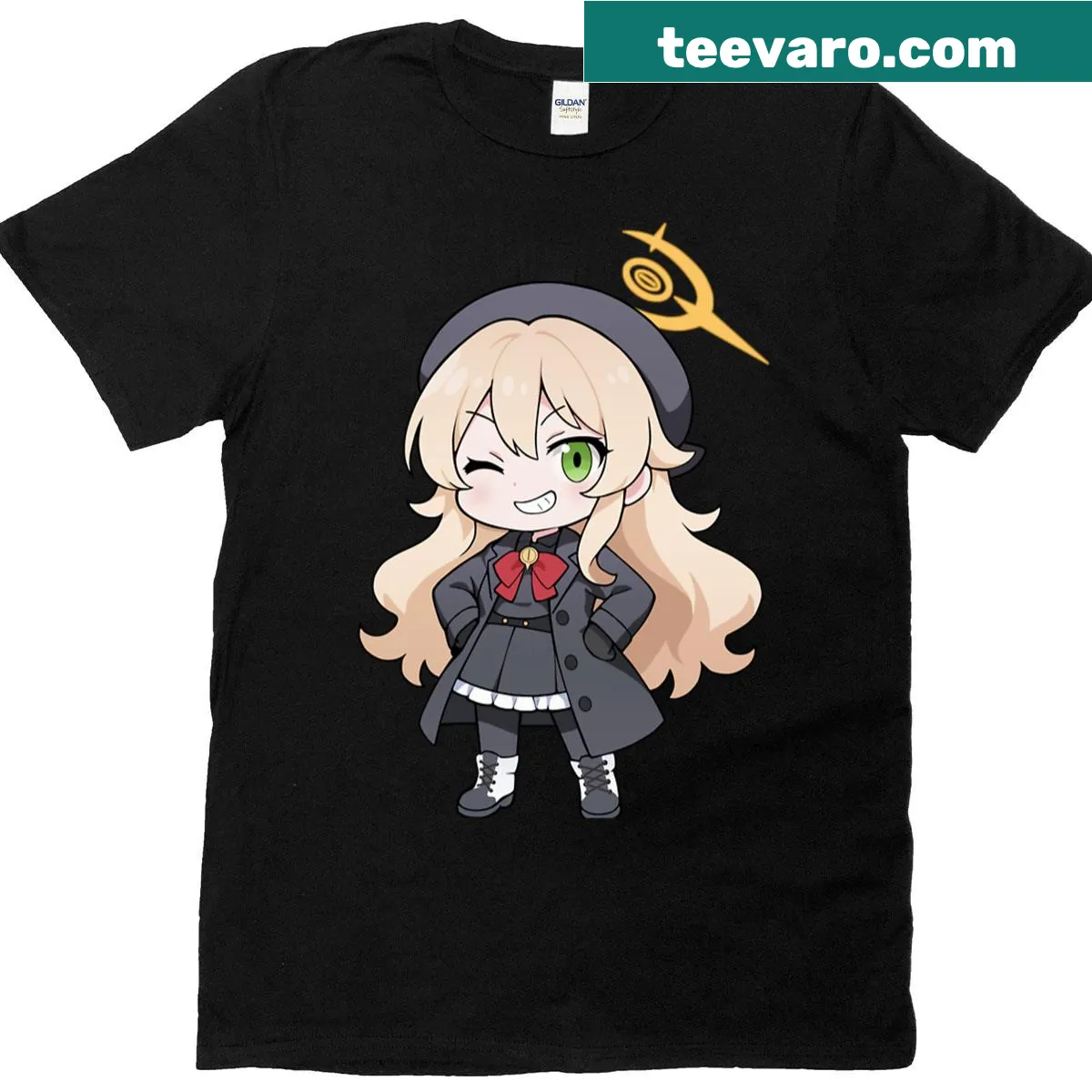 Chibi character graphic from Blue Archive on a T-shirt — on a men's t-shirt