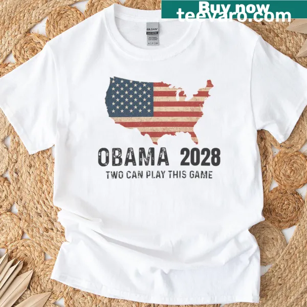 Political T-shirt featuring 'Obama 2028' and flag design