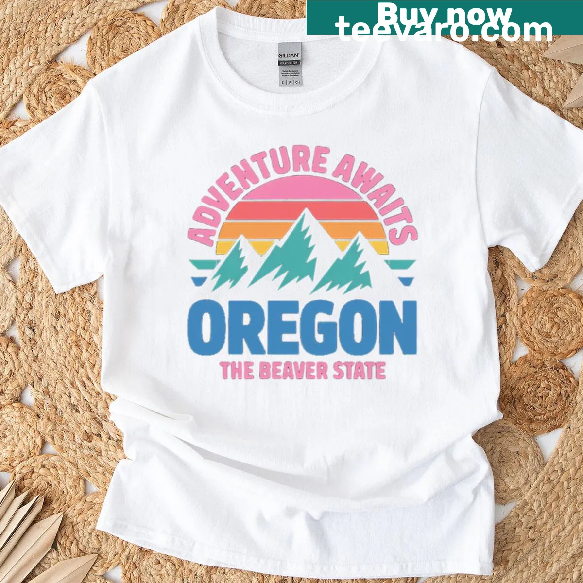 Mountain illustration on Oregon-themed t-shirt — on a men's t-shirt