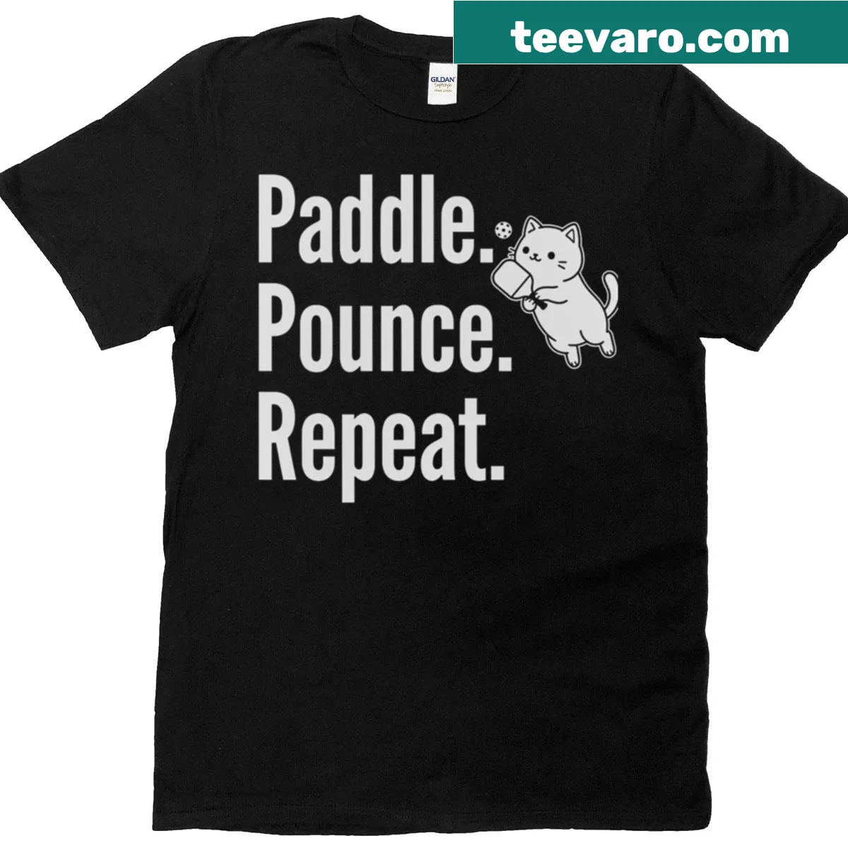 Kawaii-style tee with a cat and pickleball design. — on a men's t-shirt