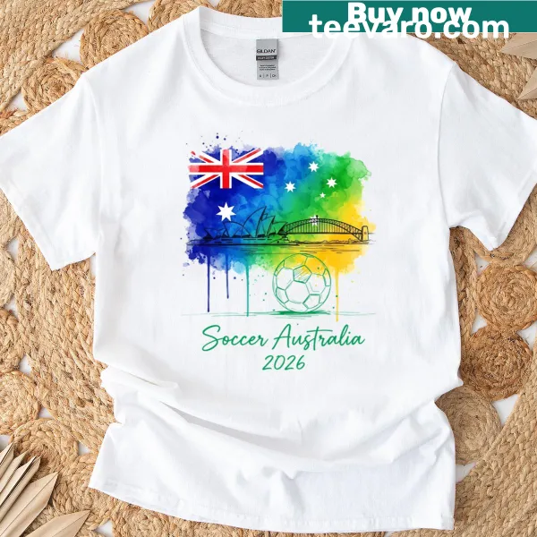 Pastel Australia soccer art featuring landmarks and sports design