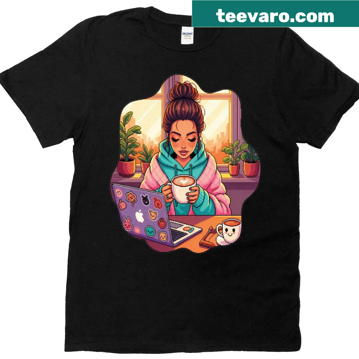 T-shirt featuring cute pastel pixel art characters. — on a men's t-shirt