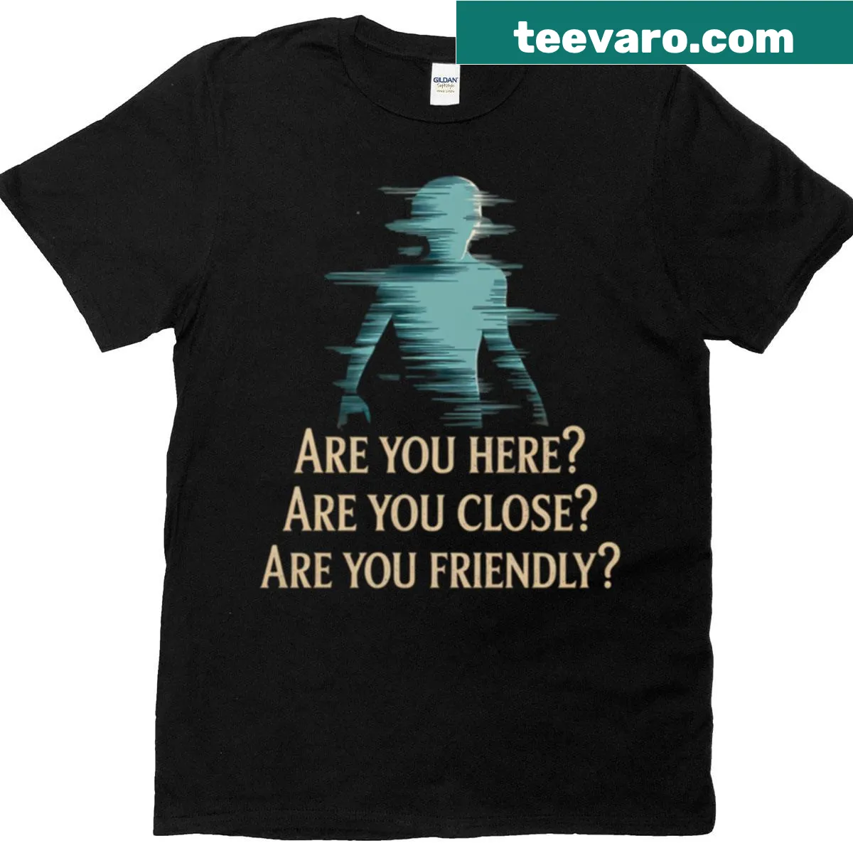 Phasmophobia Are You Here graphic on a t-shirt — on a men's t-shirt