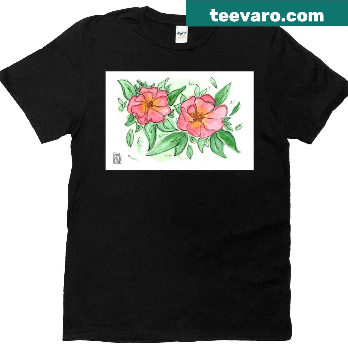Soft pink hibiscus floral design on a casual t-shirt — on a men's t-shirt