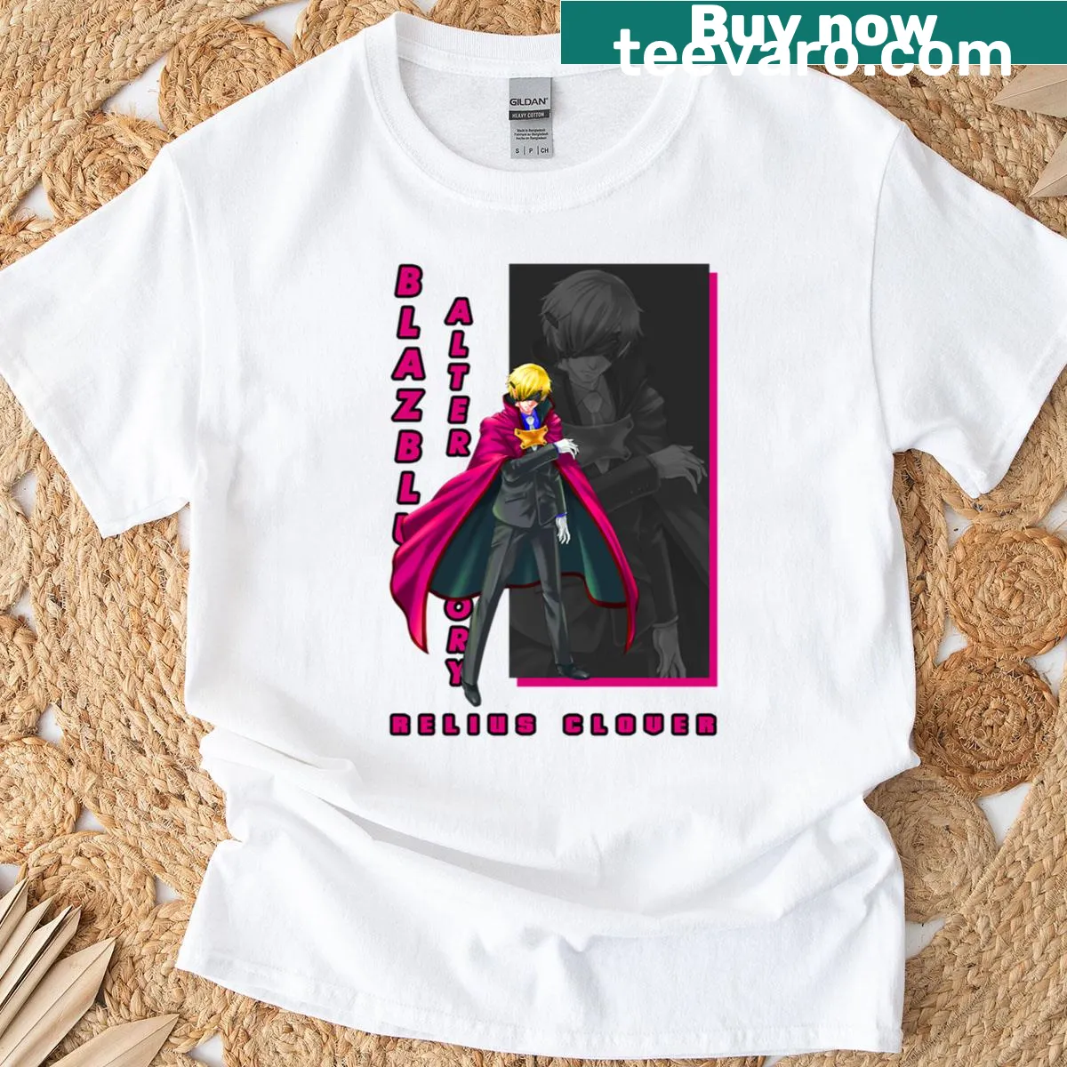 Illustration of Relius Clover from Blazblue on T-shirt — on a men's t-shirt