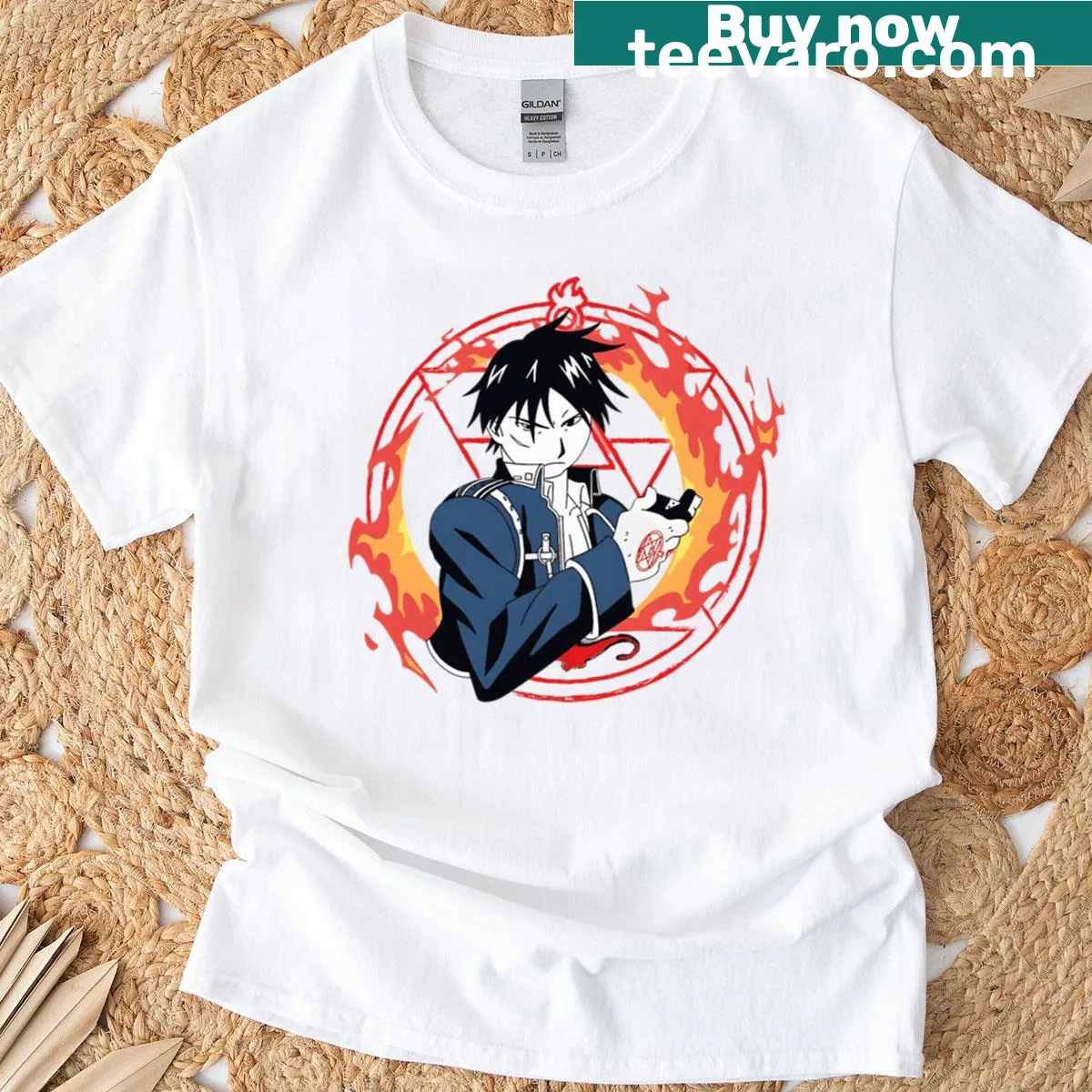 Illustration of Roy Mustang from Fullmetal Alchemist T-shirt — on a men's t-shirt