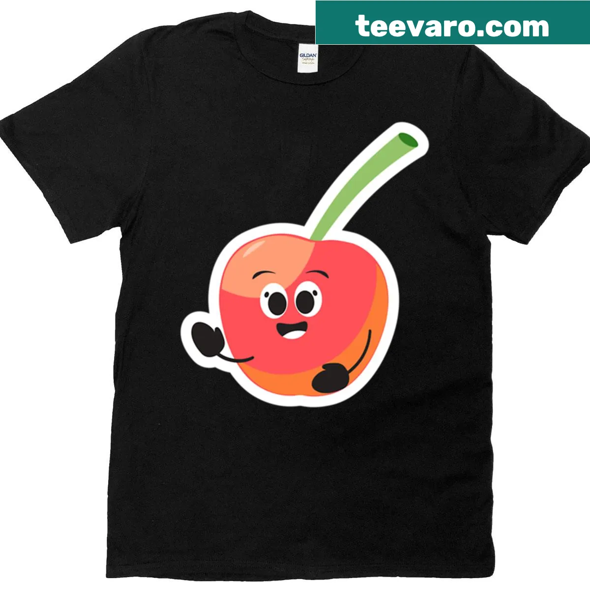 Royal Ann Cherry illustration T-shirt from a fruity field guide — on a men's t-shirt