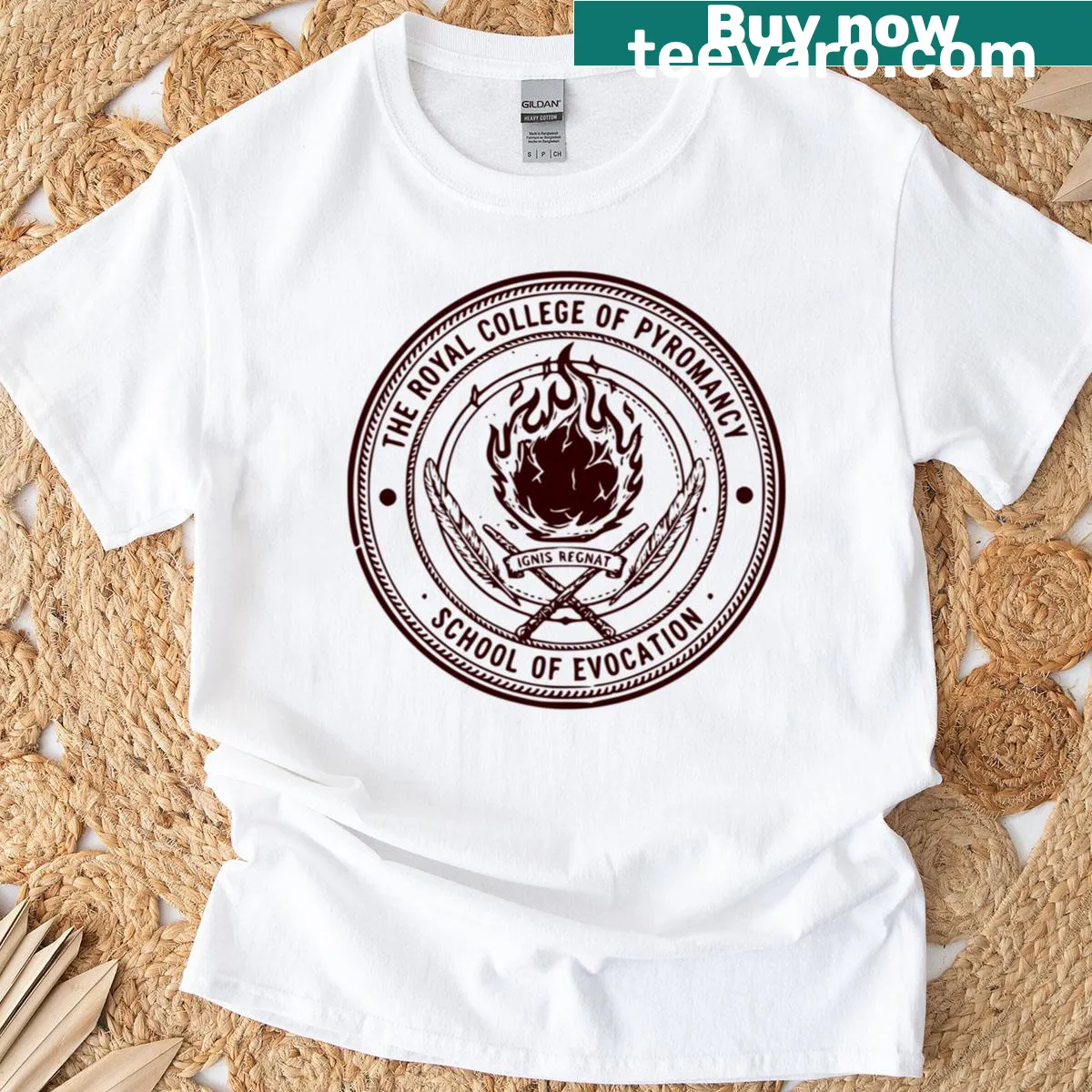 Emblem of the Royal College of Pyromancy on T-shirt — on a men's t-shirt