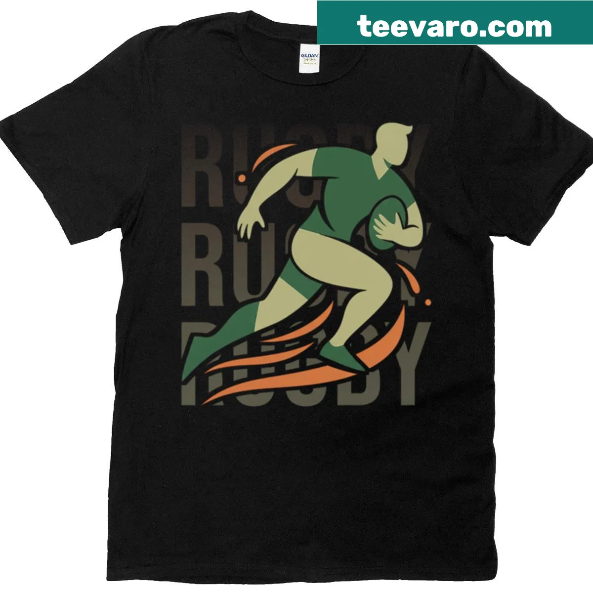 Bold Rugby Charge typography graphic t-shirt — on a men's t-shirt